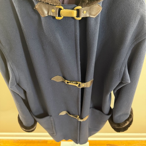 Ashley Scott navy hooded duffle coat faux fur trim wool blend made in usa - Picture 7 of 13